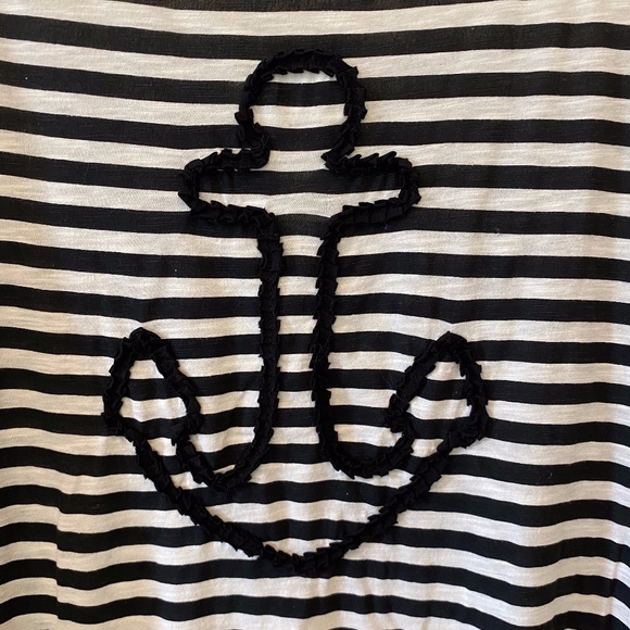Joe Fresh Black & White Striped Anchor T-Shirt Sz L - Picture 4 of 6